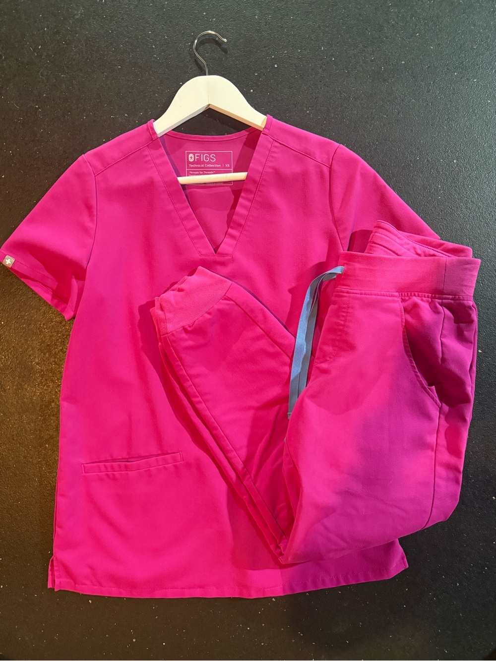 FIGS Women's Short Sleeve Scrub Top and Pants - Hot Pink